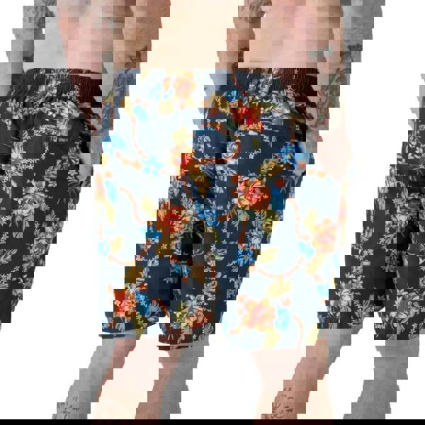 Duke Mens Dawson D555 Hawaiian Kingsize Swim Shorts - Navy - 