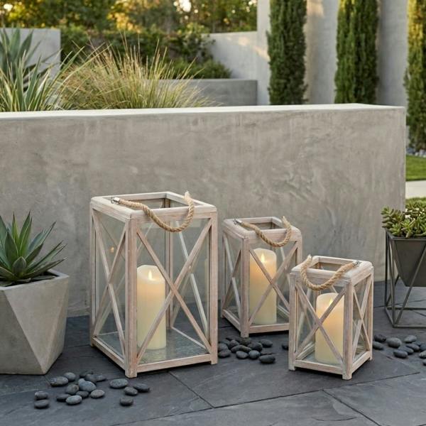Garden Greatness Trio Distressed Wood Garden Lanterns