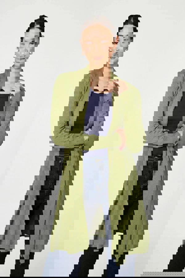 Pistachio | Open Front Longline Relaxed Cardigan: Model is 5'9"/175 cm and wears UK8/EU36/US4/AUS8