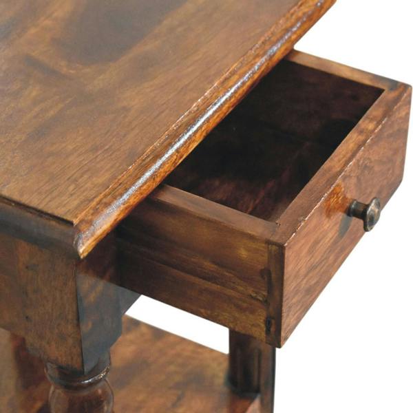Artisan Furniture Solid Wood Tall Turned Leg Side Table, Brown, 1 Drawer