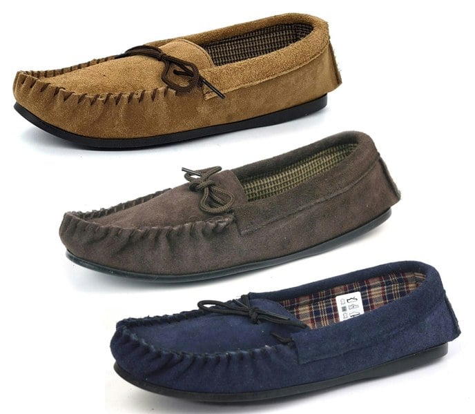 Mokkers Coopers Mens Suede Cotton Lined Navy Moccasin Outdoor Slippers Mades In England