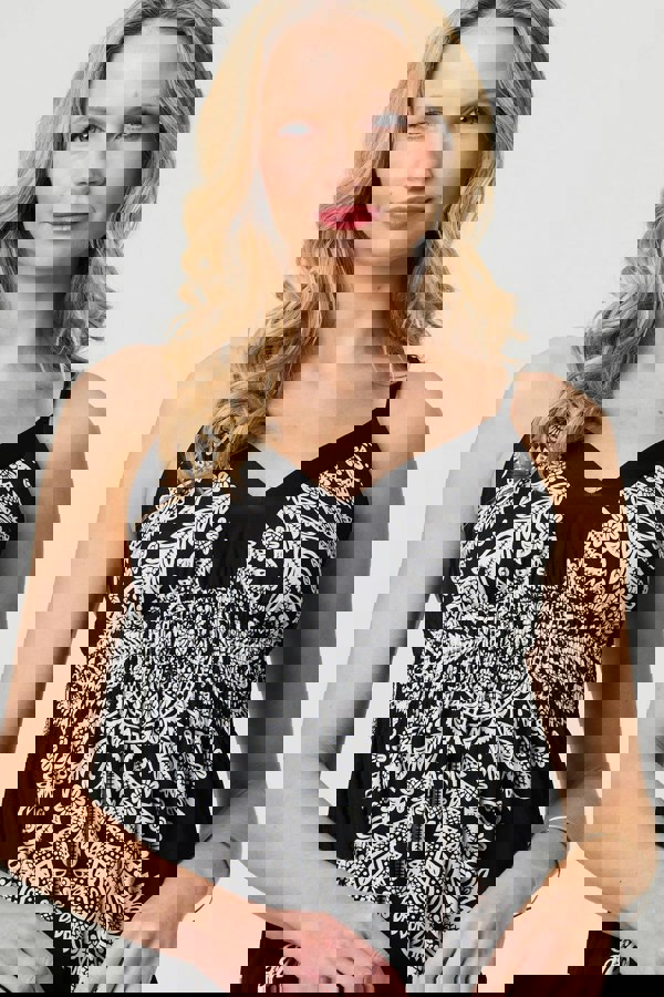 Black | Printed Cami Strap Short Sun Dress
