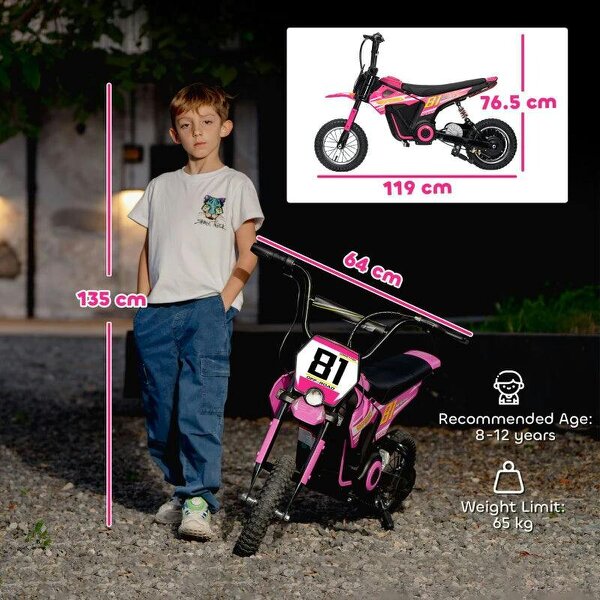 Kids Electric Motorbike, 24V Ride On Motorcycle with 3 Speeds and Rear Suspension, Dirt Bike for 8-12 Years Old, Pink