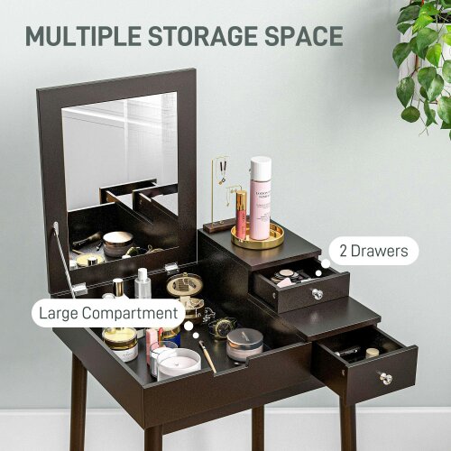 Wyld Haus Sinotti Black Dressing Table With Flip Up Mirror 2 Drawers And Wood Legs