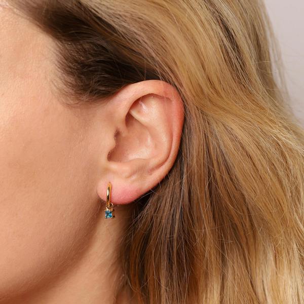 Gold Trip March Huggie Hoop Birthstone Charm Earrings
