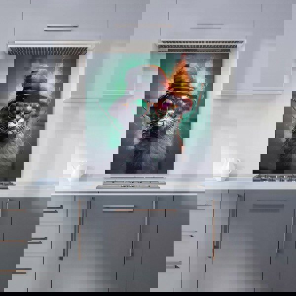 Warren Reed - Designer Fiery Cat In A Hat Kitchen Splashback