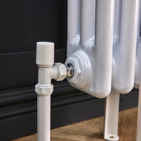 Flode Angled Round Thermostatic TRV & Lockshield | 15mm X 1/2" | Matt White Finish