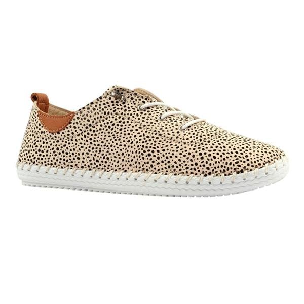 Lunar Womens/Ladies St Ives Animal Print Leather Soft Plimsolls - Tan/Black - 