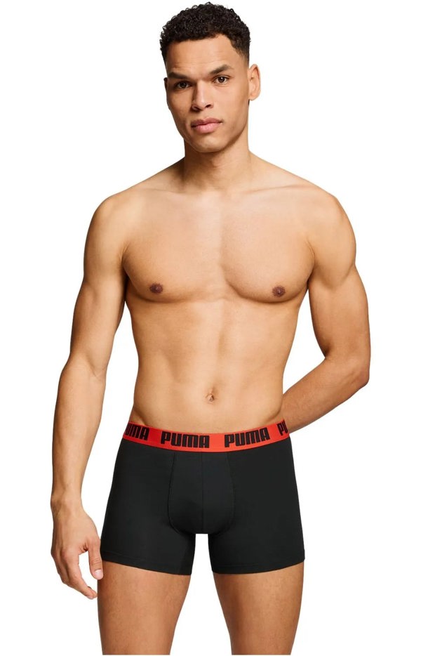 Puma 2-Pack Basic Boxer Briefs, Black/Grey w/ fierce red