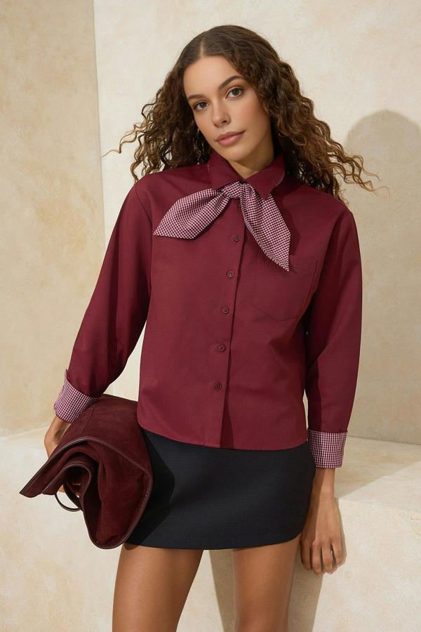 WOVCOR Gabardine Shirt with Scarf Detail