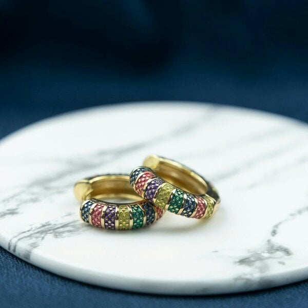 The Colourful Aura Large Enamel Huggie Multicolour Rainbow Dainty Floral Hoop Earrings