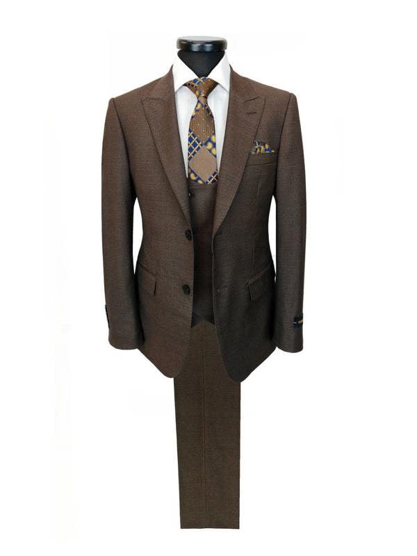 Brown 3-Piece Wool Blend Suit