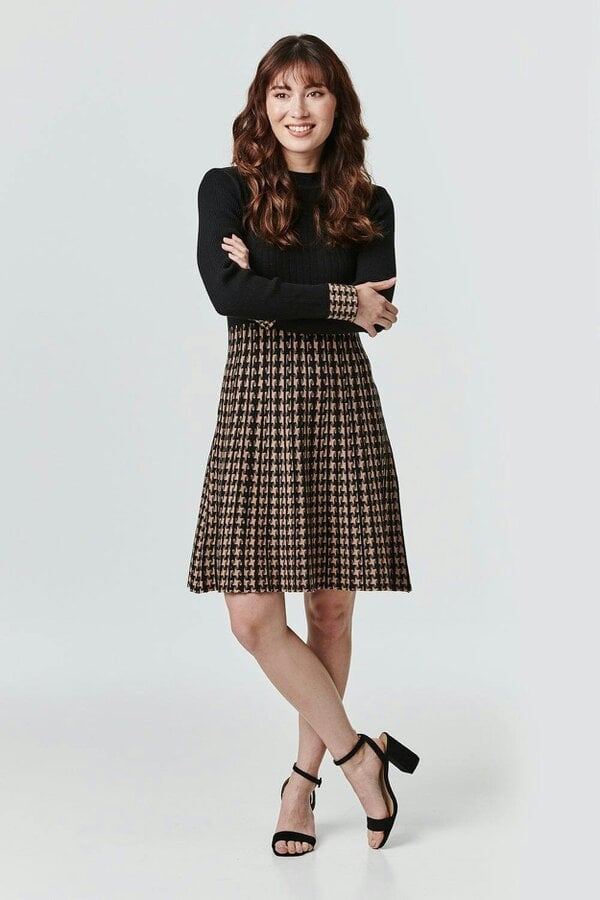 Izabel London Printed Colour Block Knit Dress - Brown