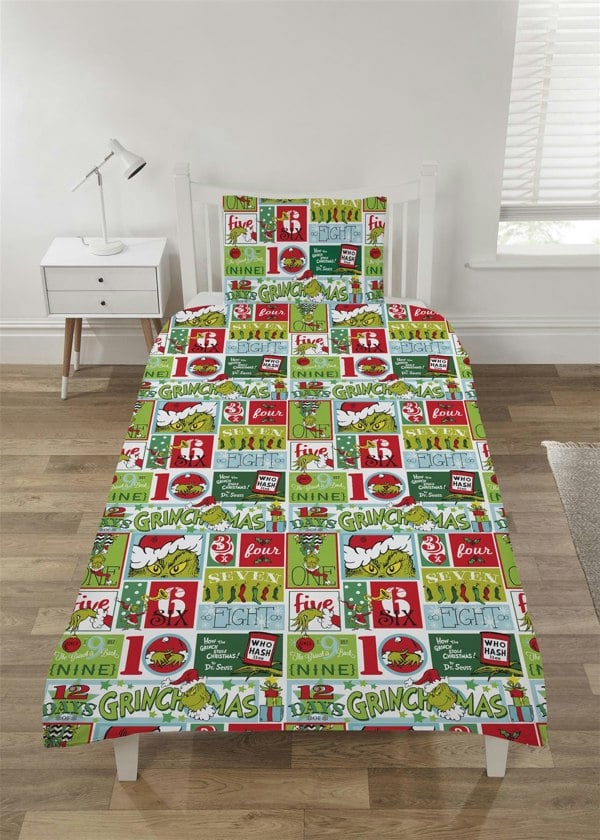 HomeSpace Direct The Grinch 12 Days of Christmas Duvet Cover Set Bedding