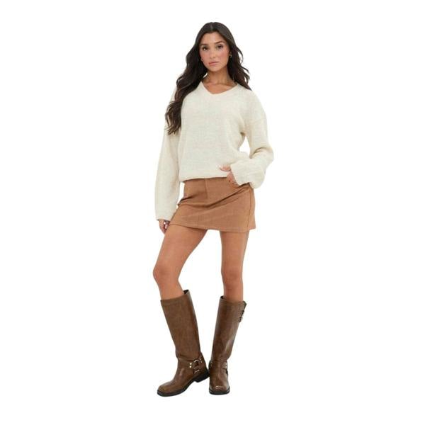 I Saw It First Womens/Ladies V Neck Jumper - Cream - 