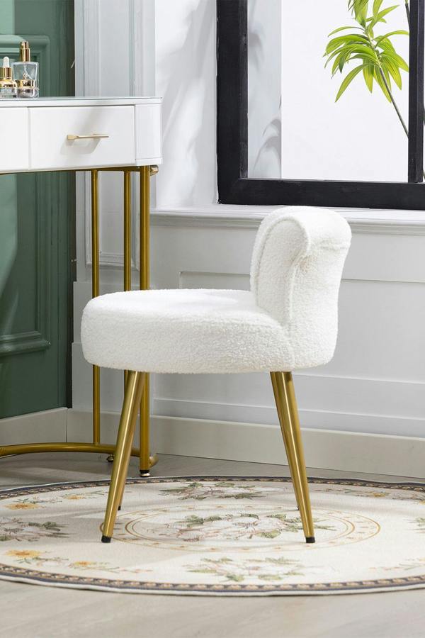 Living and Home Teddy Fleece Dressing Table Stool with Iron Legs