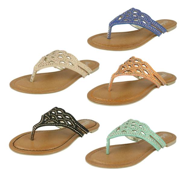 Savannah Ladies Savannah Jewelled Toe Post Sandals