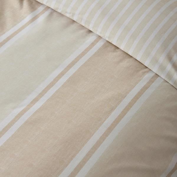 Catherine Lansfield Banded Stripe Reversible Duvet Cover Set Natural