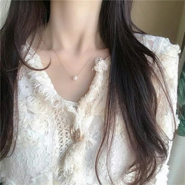 The Colourful Aura Gold Silver Plated Single White Pearl Minimalist Floating Pendant Necklace