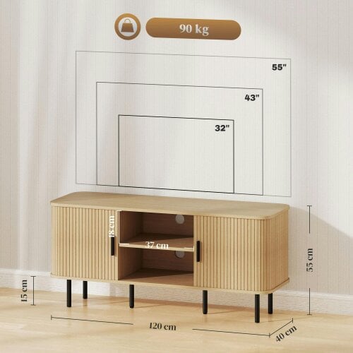 Wyld Haus Elnali 120cm Wooden Natural Oak Effect TV Unit With Shelves For Screens Up To 55 Inches