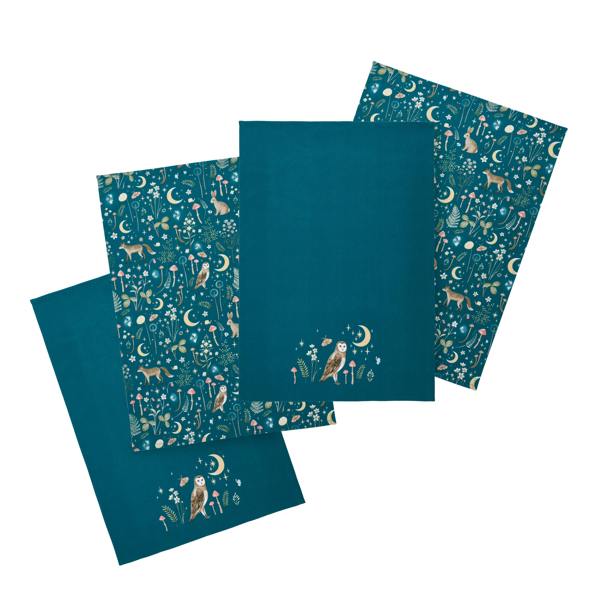 Catherine Lansfield Enchanted Twilight Animals Cotton Kitchen Tea Towel Pack of 4 Green