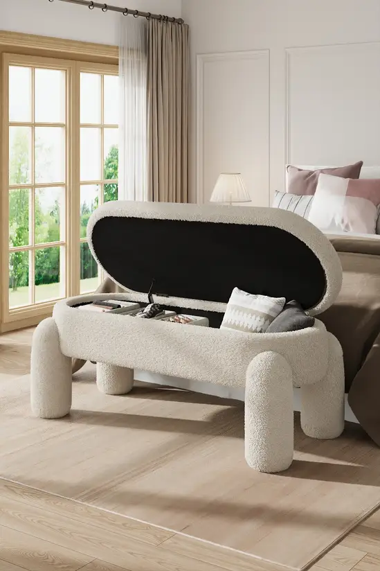 Living and Home 110x50x84cm White Upholstered Storage Bench Foot Rest