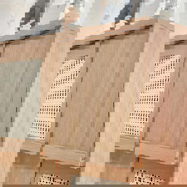 Iskandar Sideboard With Magazine Rack, Solid Wood & Rattan， Storage with l shaped sideboard