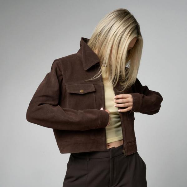 Women's Chocolate Cropped Suede Jacket