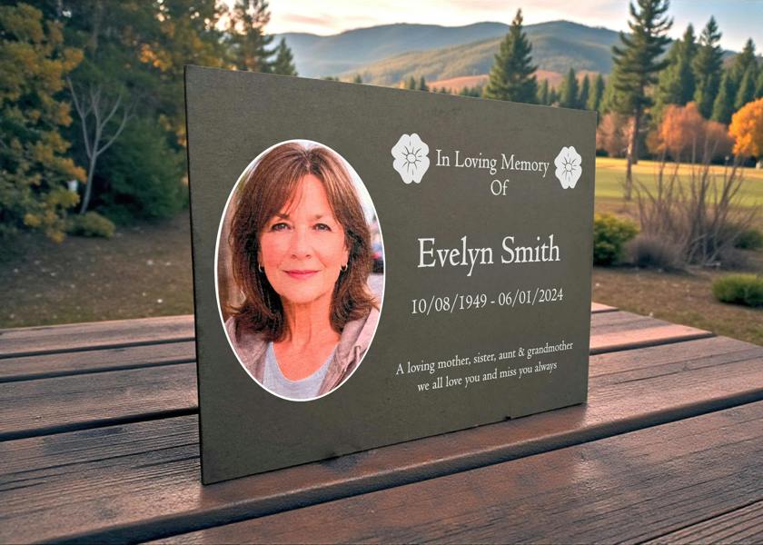 Memorials Direct Photo Slate Memorial Plaque, Poppy, Add a Portrait & Personalised Text | 35×25cm (14×10”)