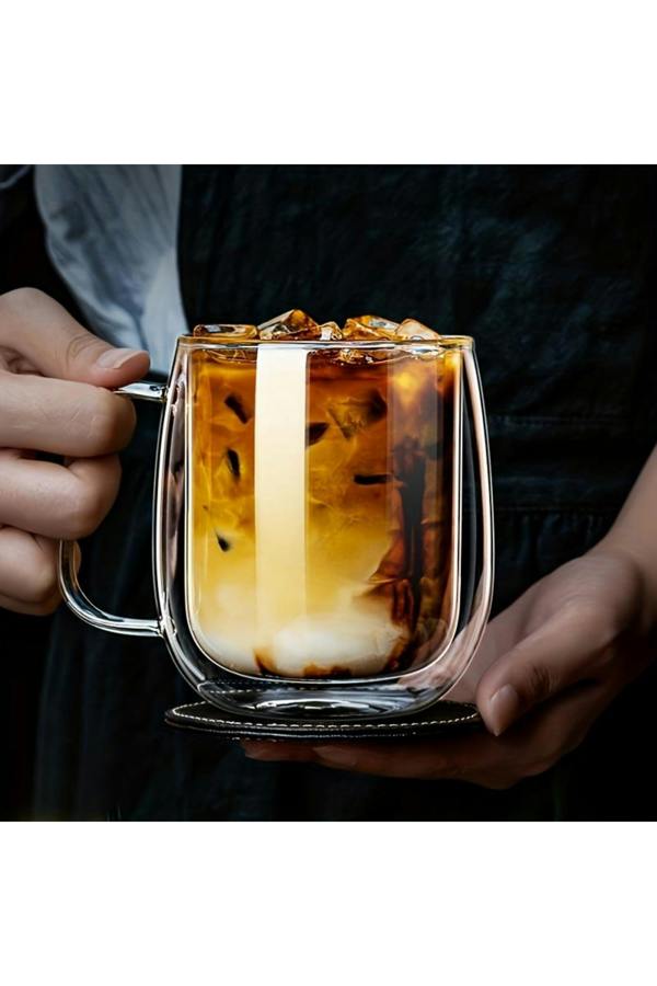 Dyzi 4pcs Double Wall Glass Mugs 350ml Heat Resistant Cups