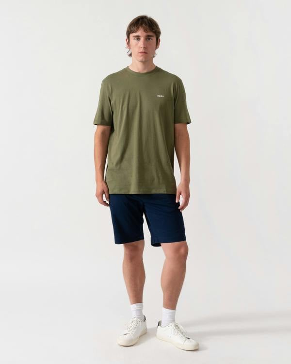 HUGO Dero222 Mens Cotton-Jersey T-Shirt with Logo Print - Open Green 388