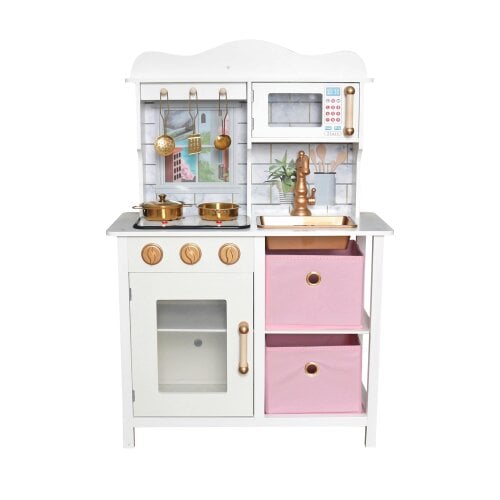 HYGRAD BUILT TO SURVIVE HYGRAD Kids Wooden Play Kitchen Set Children's Role Play Pretend Toy Pink White