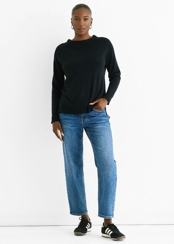 Gini London Black Crew Neck Fine Knit Oversized Jumper