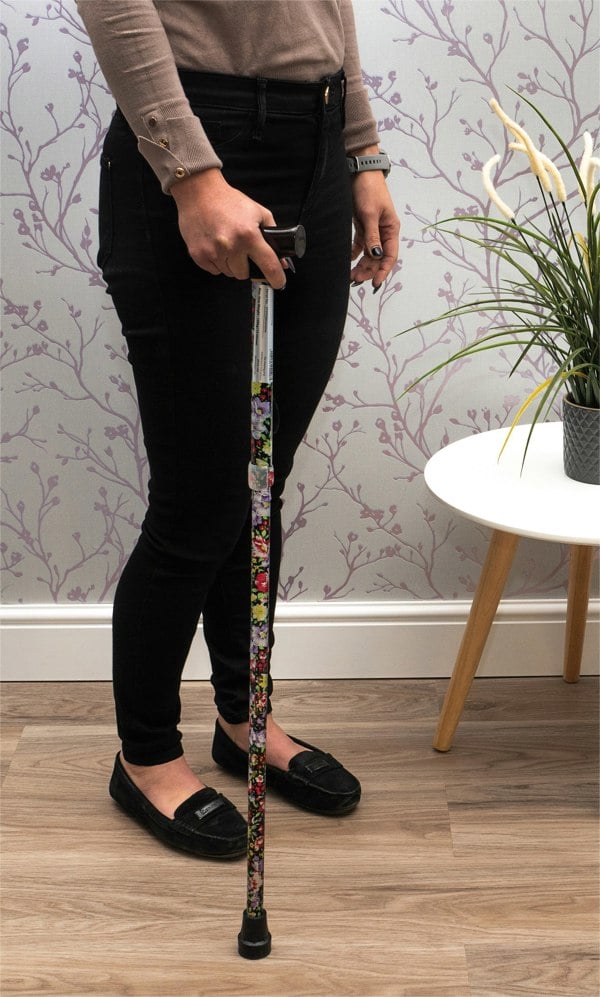 Aidapt Folding Walking Stick With Strap Black Floral