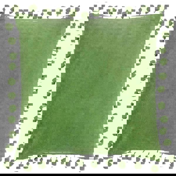Furn Dora Pom Pom Velvet Square Cushion Cover - Leaf Green
