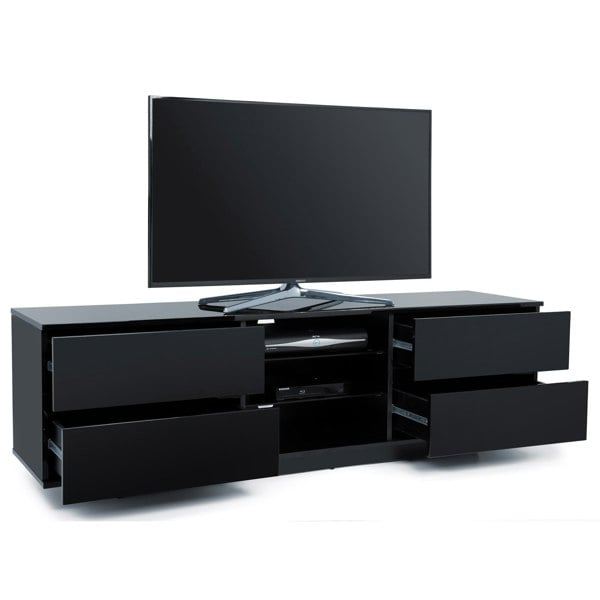 Centurion Supports Avitus Gloss Black with 4-Black Drawers and 3-Shelf 32"-65" LED/LCD/Plasma TV Stand