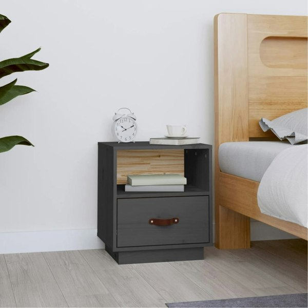 Berkfield Bedside Cabinet Grey 40x34x45 cm Solid Wood Pine