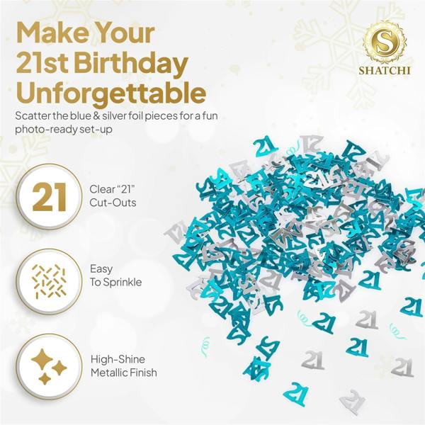 Blue & Silver Metallic Confetti Pack for 21st Birthday Table Decorations, 1 to 4 Pack Options image 4