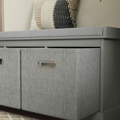 Wyld Haus Marari Wooden Grey 3 Drawer Shoe Storage Bench With Padded Seat