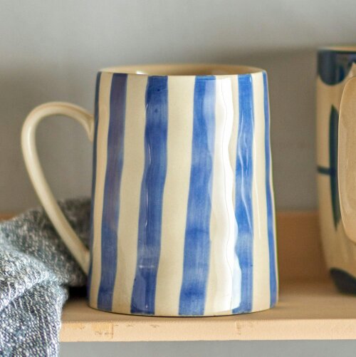 Love Frankie Striped Stoneware Mug in Cornflower