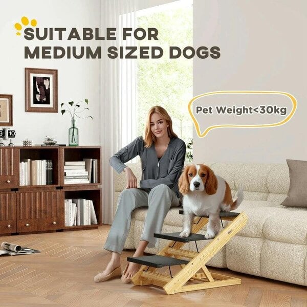 Adjustable Dog Steps Dog Ramp, 3-Step Non-slip Pet Stairs for Medium Sized Dogs, Foldable Dog Stairs for Bed Sofa