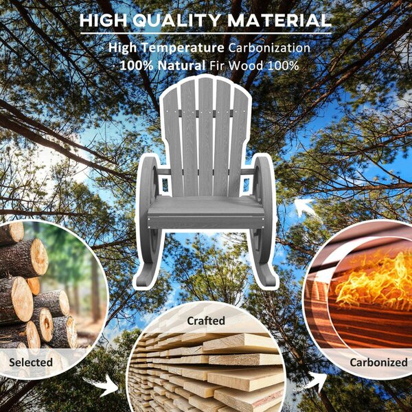Wyld Haus Elna Wood Grey Adirondack Style Outdoor Rocking Armchair With Reclining Back