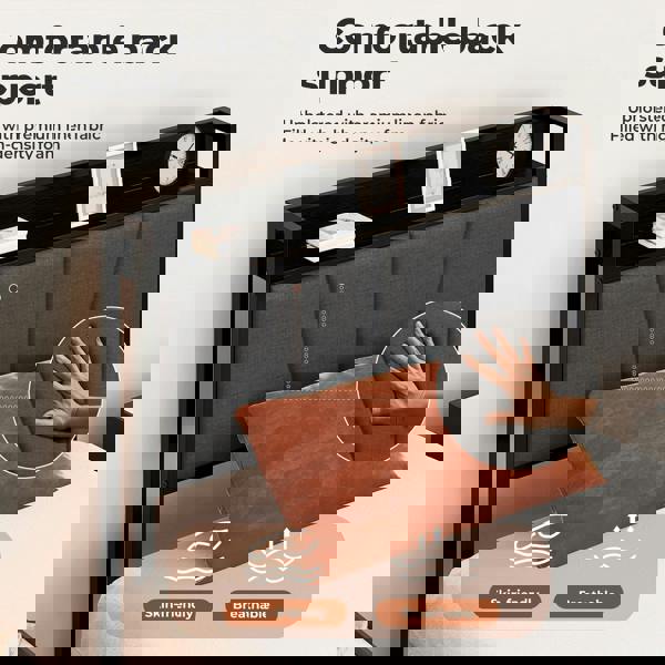 Levede Single Bed Frame Metal Platform Linen Upholstered Headboard with Storage