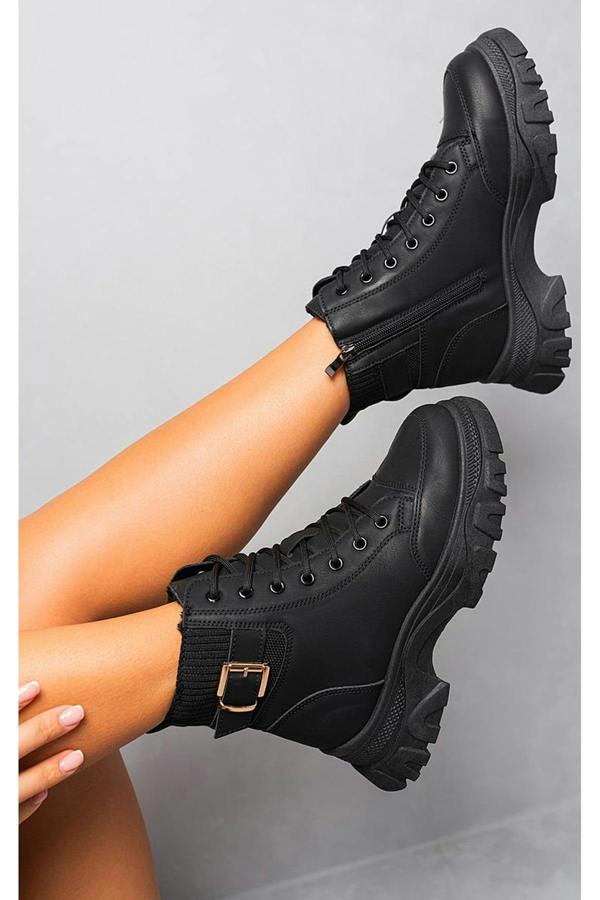 Clarissa Chunky Lace Up Platform Ankle Boots - Black