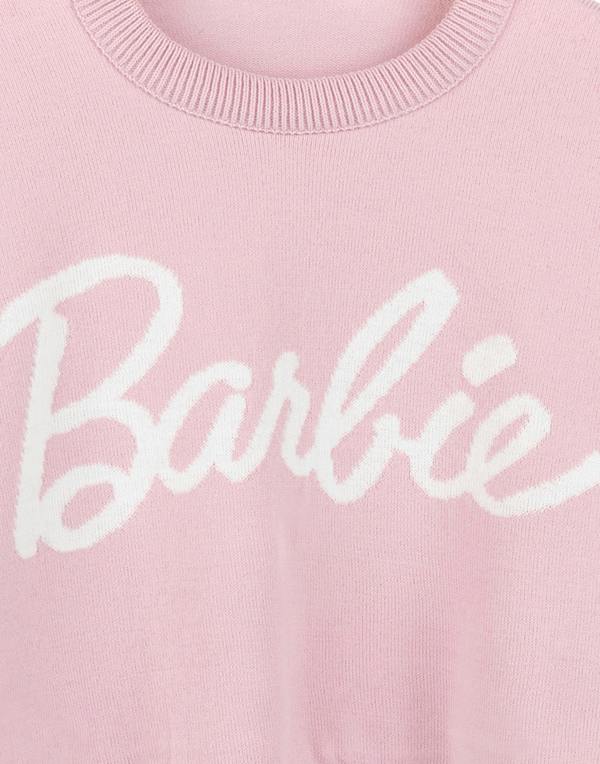 Barbie Womens Pink Barbie Logo Christmas Jumper