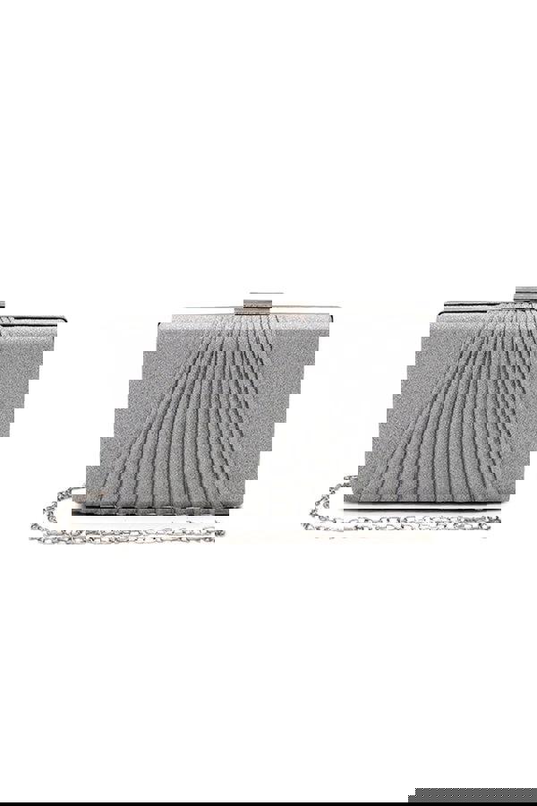 Pluspup Glitter Clutch Bag with Pleated Design and Chain Strap