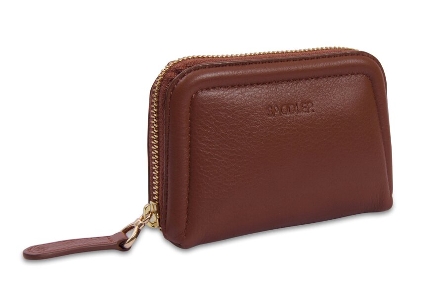 SADDLER "Annabelle" 2 Section RFID Real Leather Zip Top Coin Purse (Gift Boxed) - Tan