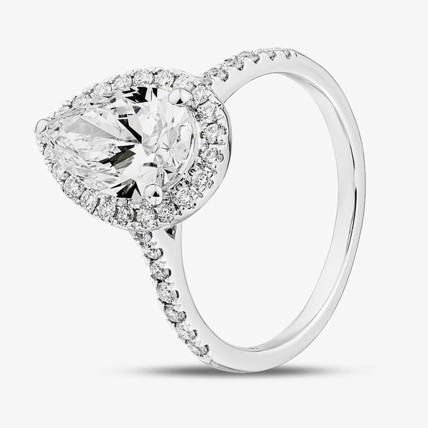 T. H. Baker 9ct White Gold Certified 2.40ct Pear Cut Lab Grown Diamond Halo Ring LGR43491-240SF