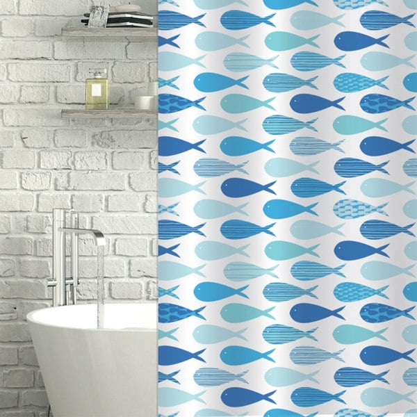 Showerdrape Aquarium White & Blue Shower Curtain