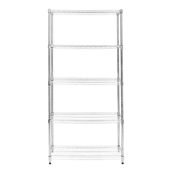 Sturdy chrome wire racking unit, 35cm x 90cm x 180cm, features five open shelves for versatile storage and organization